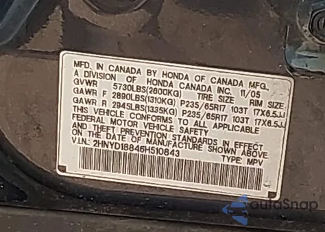 2006 Acura Mdx из США, поврежденный, VIN 2HNYD18846H510843